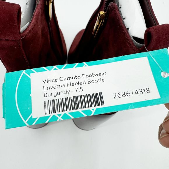 VINCE CAMUTO Enverna Almond-Toe Block Heeled Burgundy Suede Boots size 7.5 NWIB - Picture 11 of 14